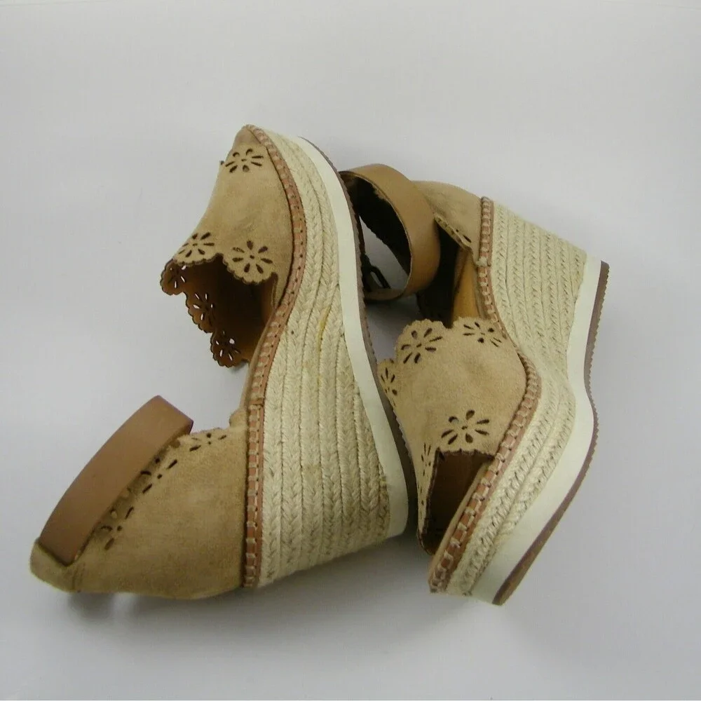 Crown Vintage Women's Wedge Espadrilles Platform Sandals Beige Size 11M